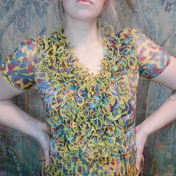 Sold90s Clowncore Blouse CHARMED Brand Size small - Picture 7 of 8